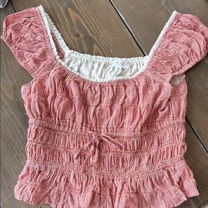 Bohme New Women's Red Gingham Smocked Top